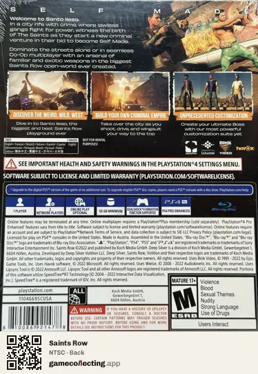 Saints Row PlayStation 4, NTSC box back