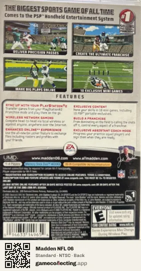 Madden NFL 06 PlayStation Portable, NTSC box back