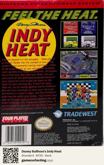 Danny Sullivan's Indy Heat Nintendo Entertainment System, NTSC box back