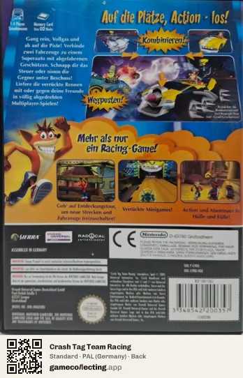 Crash Tag Team Racing Nintendo GameCube, Germany box back