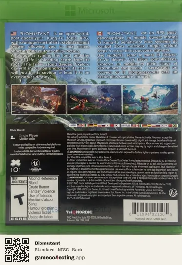 Biomutant Xbox One, NTSC box back