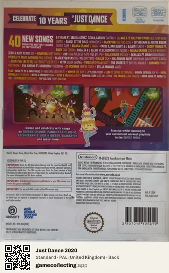 Just Dance 2020 Nintendo Wii, United Kingdom box back