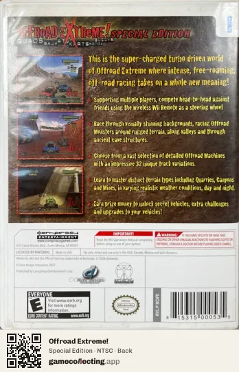 Offroad Extreme! Nintendo Wii, NTSC box back