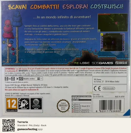 Terraria Nintendo 3DS, Italy box back