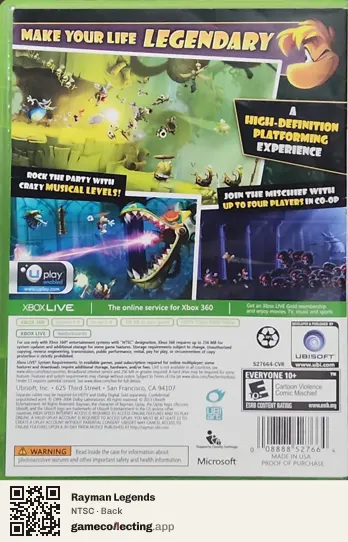 Rayman Legends Xbox 360, NTSC box back