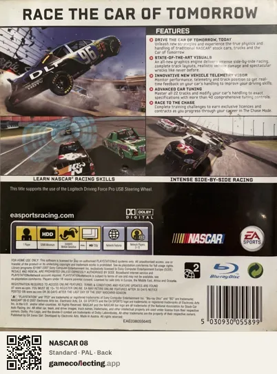 NASCAR 08 PlayStation 3, PAL box back