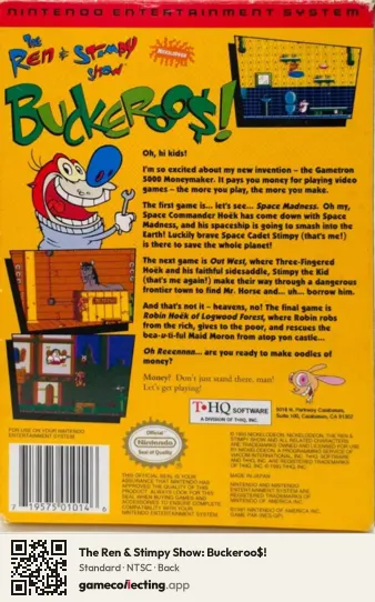 The Ren & Stimpy Show: Buckeroo$! Nintendo Entertainment System, NTSC box back