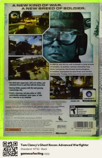 Tom Clancy's Ghost Recon: Advanced Warfighter Xbox 360, NTSC box back