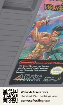 Wizards & Warriors Nintendo Entertainment System, PAL cartridge label