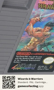 Wizards & Warriors Nintendo Entertainment System, PAL cartridge label