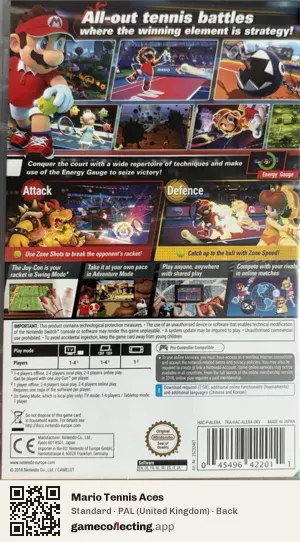 Mario Tennis Aces Nintendo Switch, United Kingdom box back