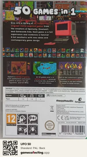 UFO 50 Nintendo Switch, PAL box back