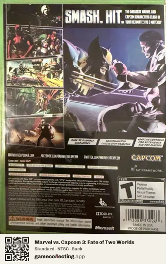Marvel vs. Capcom 3: Fate of Two Worlds Xbox 360, NTSC box back