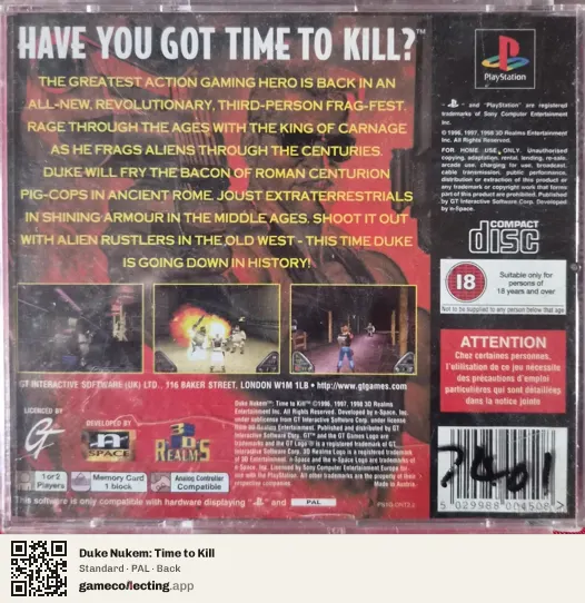 Duke Nukem: Time to Kill PlayStation, PAL box back