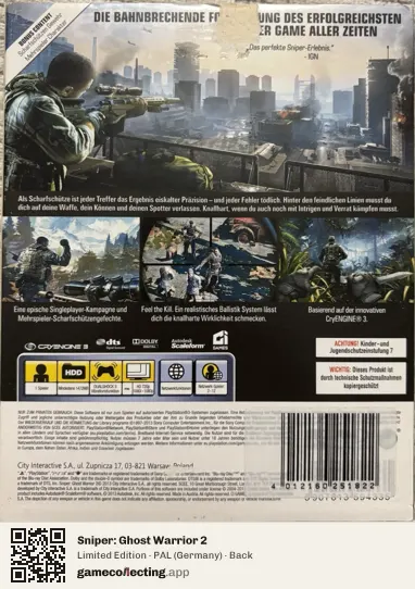 Sniper: Ghost Warrior 2 PlayStation 3, Germany box back