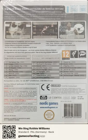 We Sing Robbie Williams Nintendo Wii, Germany box back