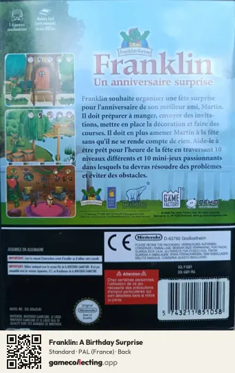 Franklin: A Birthday Surprise Nintendo GameCube, France box back