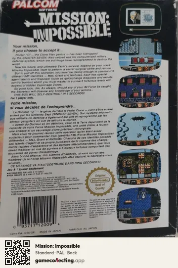 Mission: Impossible Nintendo Entertainment System, PAL box back