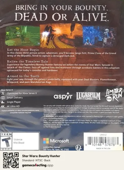 Star Wars: Bounty Hunter Xbox Series X, NTSC box back