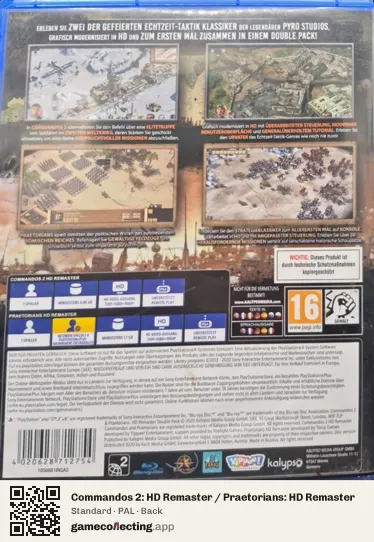 Commandos 2: HD Remaster / Praetorians: HD Remaster PlayStation 4, PAL box back