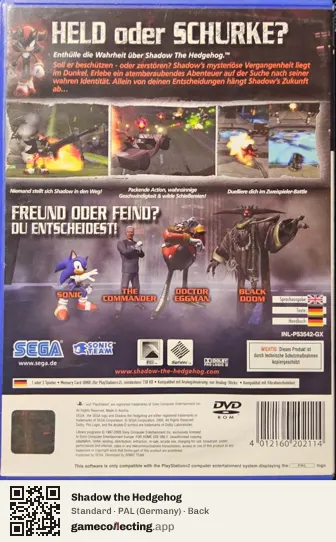 Shadow the Hedgehog PlayStation 2, Germany box back