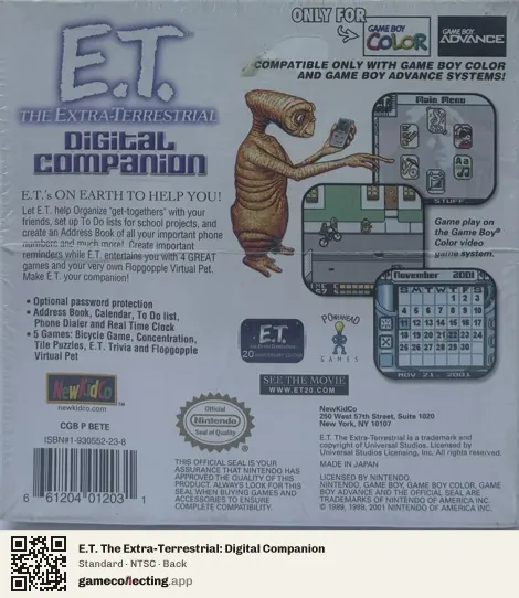 E.T. The Extra-Terrestrial: Digital Companion Game Boy Color, NTSC box back