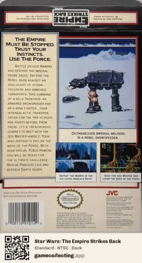 Star Wars: The Empire Strikes Back Nintendo Entertainment System, NTSC box back