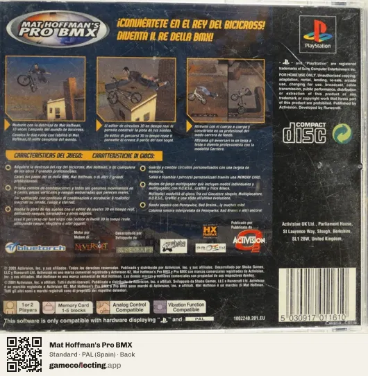 Mat Hoffman's Pro BMX PlayStation, Spain box back