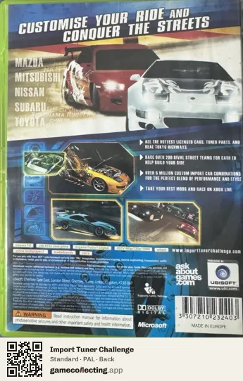 Import Tuner Challenge Xbox 360, PAL box back