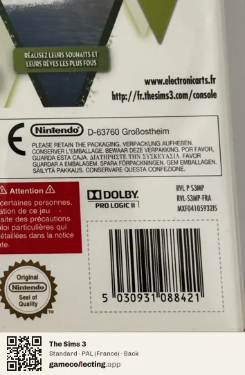 The Sims 3 Nintendo Wii, France box back