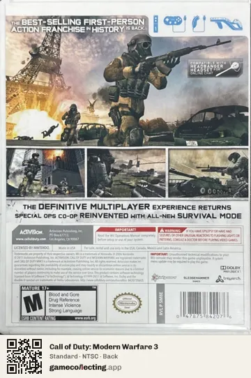 Call of Duty: Modern Warfare 3 Nintendo Wii, NTSC box back