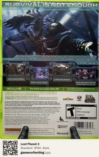 Lost Planet 3 Xbox 360, NTSC box back