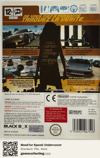 Need for Speed: Undercover Nintendo Wii, PAL box back