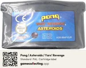 Pong / Asteroids / Yars' Revenge Game Boy Advance, PAL cartridge label