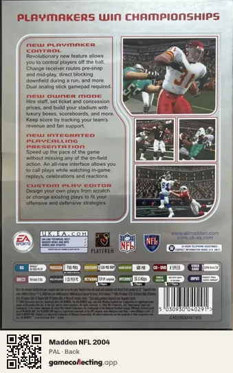 Madden NFL 2004 Computer, PAL box back