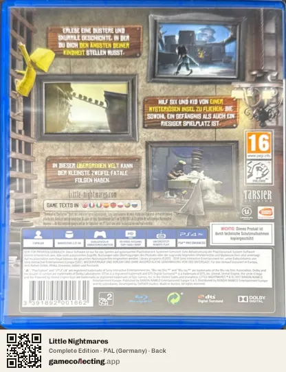 Little Nightmares PlayStation 4, Germany box back