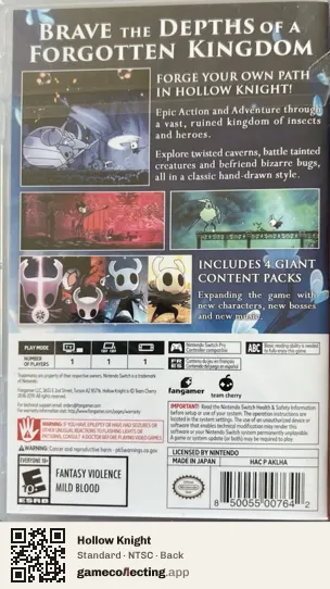 Hollow Knight Nintendo Switch, NTSC box back