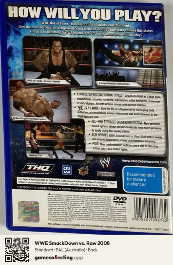 WWE SmackDown vs. Raw 2008 PlayStation 2, Australia box back