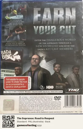 The Sopranos: Road to Respect PlayStation 2, Australia box back