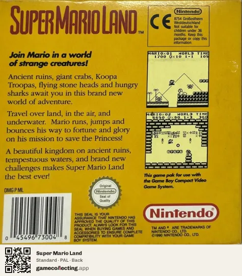 Super Mario Land Game Boy, PAL box back