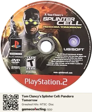 Tom Clancy's Splinter Cell: Pandora Tomorrow PlayStation 2, NTSC disc
