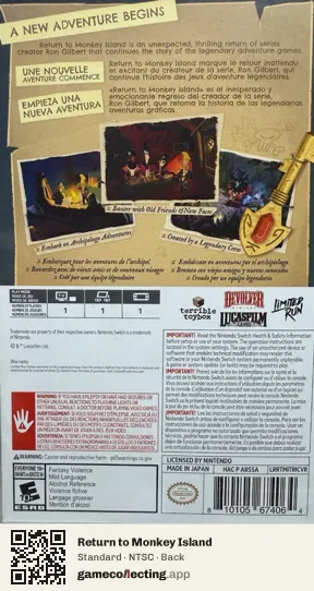 Return to Monkey Island Nintendo Switch, NTSC box back