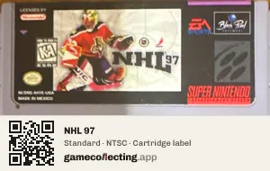 NHL 97 Super Nintendo Entertainment System, NTSC cartridge label