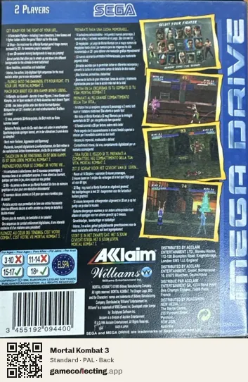 Mortal Kombat 3 Sega Mega Drive / Genesis, PAL box back