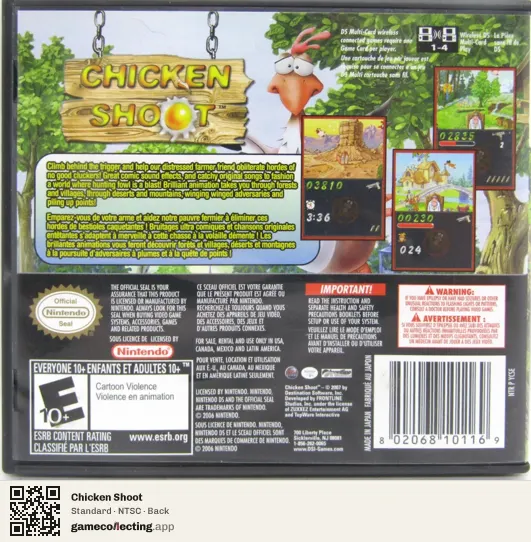 Chicken Shoot Nintendo DS, NTSC box back