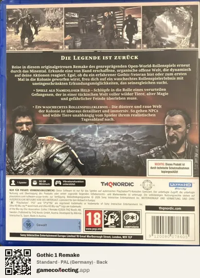 Gothic 1 Remake PlayStation 5, Germany box back