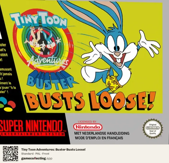 Tiny Toon Adventures: Buster Busts Loose! Super Nintendo Entertainment System, PAL box front
