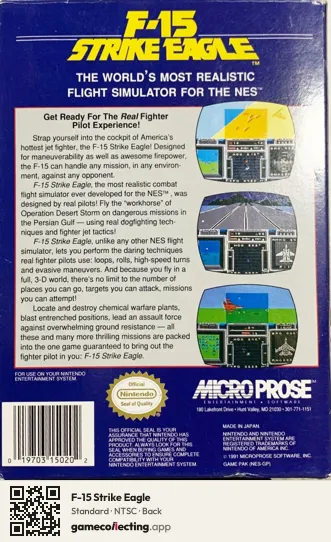F-15 Strike Eagle Nintendo Entertainment System, NTSC box back