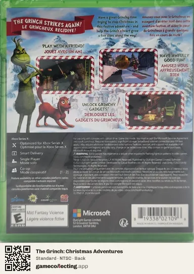 The Grinch: Christmas Adventures Xbox Series X, NTSC box back