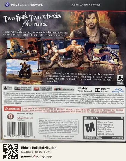 Ride to Hell: Retribution PlayStation 3, NTSC box back